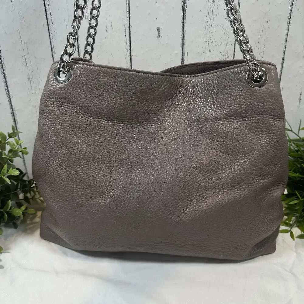Michael Kors Jet Set Large Leather Shoulder Bag In Cinder